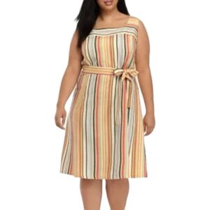 SANDRA DARREN Sunset‎ Safari Yellow Pink Belted Fit & Flare Spring Dress Size 16